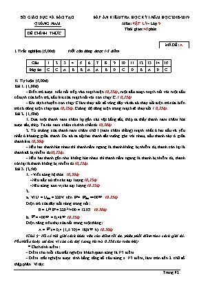 Đáp án đề kiểm tra học kỳ I môn Vật lý Lớp 9 - Mã đề A - Năm học 2018-2019 - Sở giáo dục và đào tạo Quảng Nam